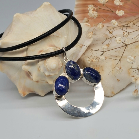 Natural Beautiful Blue Azurit/Lapis Stone Silver 925 Pendant - Picture 6 of 8